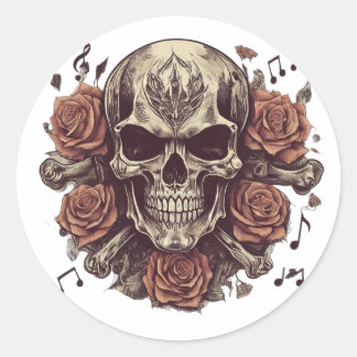 Sticker Rond tatouage à thème rock et roll avec crâne