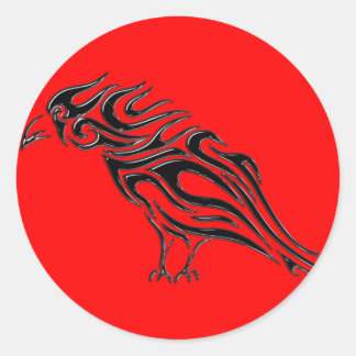Sticker Rond Tatouage au corbeau noir brillant