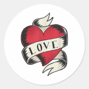 Sticker Rond Tatouage Coeur Valentines Jour Amour Cadeau _1