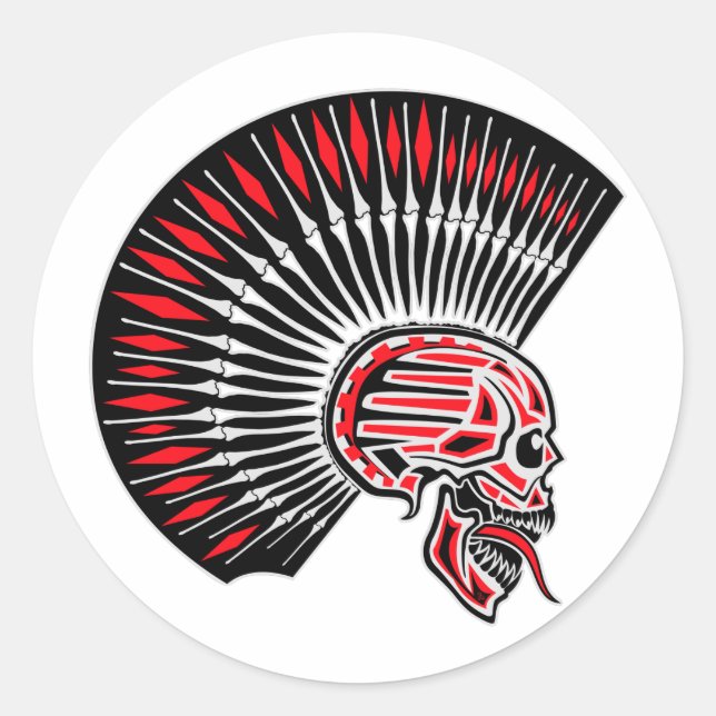 Sticker Rond Tatouage crâne Punk Rocker (Devant)
