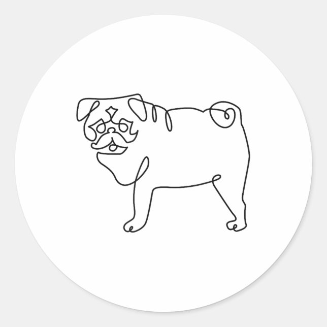 Sticker Rond Tatouage de Carlin d'une ligne _1 (Devant)