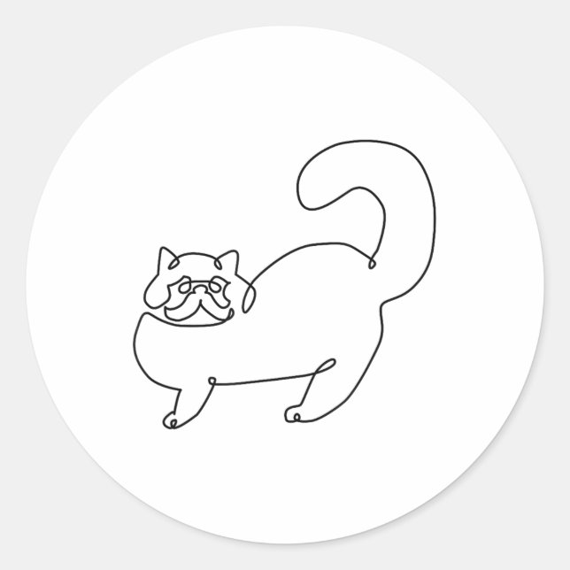 Sticker Rond Tatouage de chat persan d'une ligne _1 (Devant)
