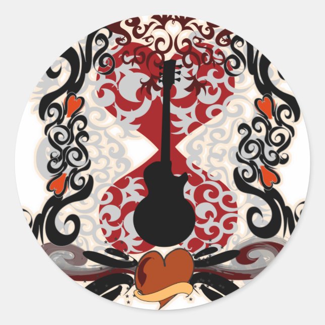 Sticker Rond Tatouage de guitare (Devant)