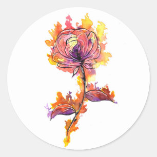 Sticker Rond Tatouage de rose en feu
