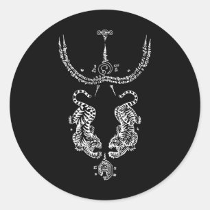 Sticker Rond Tatouage de Sak Yant Muay Thai Kickboxing Culture
