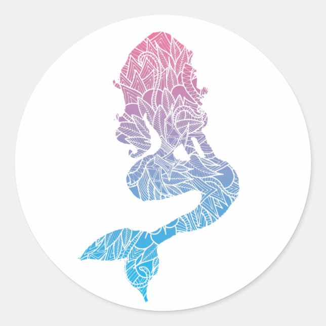 Sticker Rond Tatouage de sirène Abstraite bleu et rose (Devant)