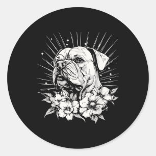 Sticker Rond Tatouage de style rétro Amoureux des chiens Bulldo