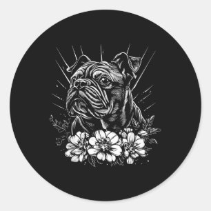 Sticker Rond Tatouage de style rétro Amoureux des chiens Bulldo