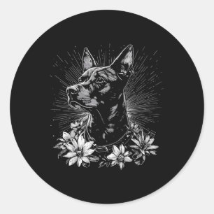 Sticker Rond Tatouage de style rétro Amoureux des chiens Doberm