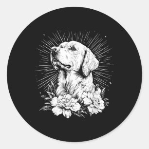 Sticker Rond Tatouage de style rétro Amoureux des chiens Golden