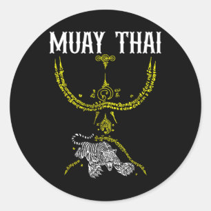 Sticker Rond Tatouage de tigre de kickboxing Muay Thai Sak Yant