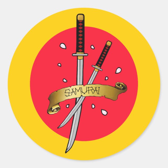 Sticker Rond Tatouage d'épée Samurai (Devant)