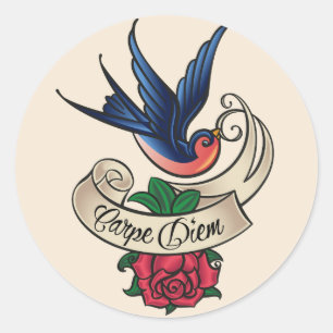 Sticker Rond Tatouage d'oiseau bleu de Carpe Diem