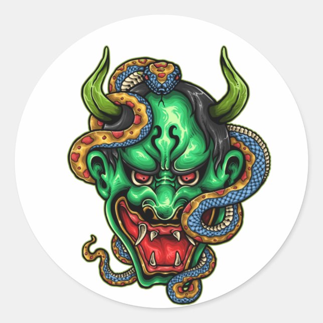 Sticker Rond Tatouage Dragon Vert (Devant)