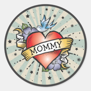 Sticker Rond Tatouage du coeur de rock et de roll