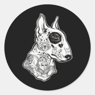 Sticker Rond Tatouage encré Terrier - Vieux Tatouage École Drôl