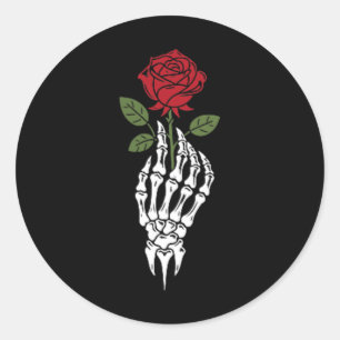 Sticker Rond Tatouage esthétique Rouge Rose Skeleton Fleur Pour