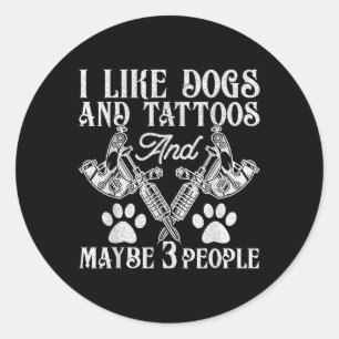 Sticker Rond Tatouage Et Amoureux de les chiens Encre Drôle Add