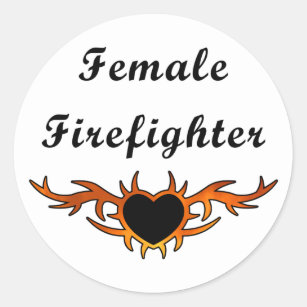 Sticker Rond Tatouage femelle de sapeur-pompier