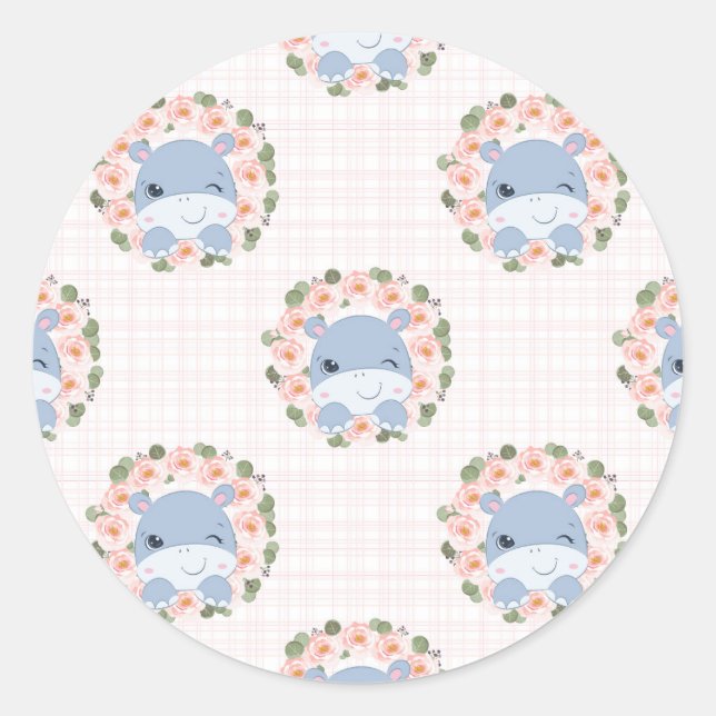 Sticker Rond Tatouage Hippo and Flower (Devant)
