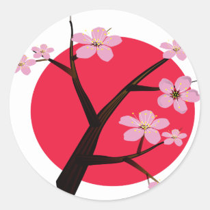 Sticker Rond Tatouage japonais de fleurs de cerisier