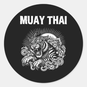 Sticker Rond Tatouage langue thaï Muay Thai Rugissement de tigr