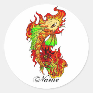Sticker Rond Tatouage mignon japonais frais de flamme de