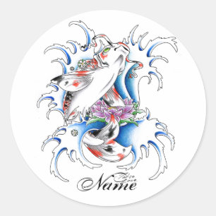 Sticker Rond Tatouage oriental frais de l'eau de carpe de Koi
