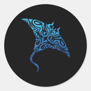 Sticker Rond Tatouage polynésien hawaïen de la tribu Manta Ray 