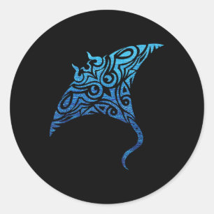 Sticker Rond Tatouage polynésien hawaïen de la tribu Manta Ray