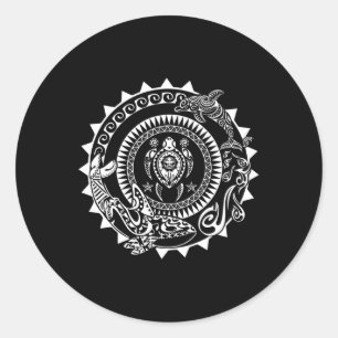 Sticker Rond Tatouage polynésien maori Orca Dolphin Turtle Scub