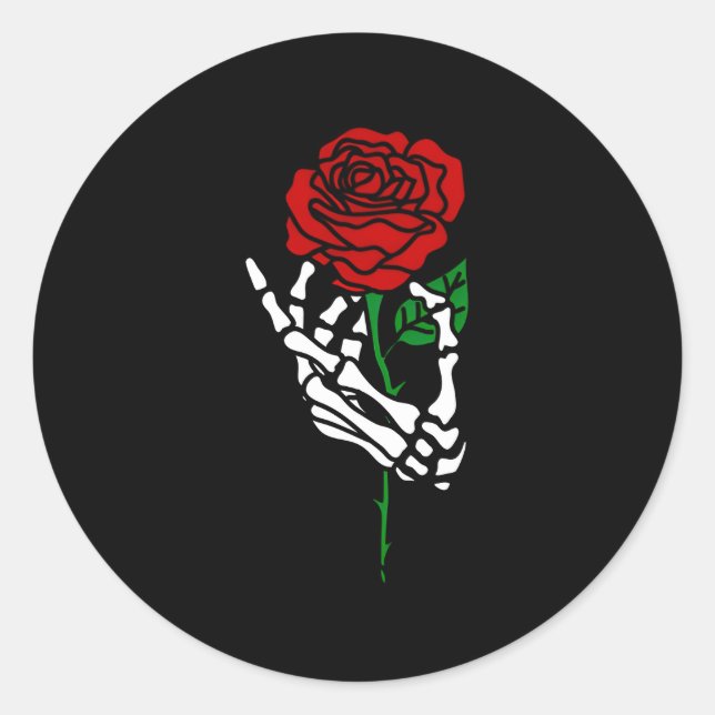 Sticker Rond Tatouage Rose à main de squelette (Devant)