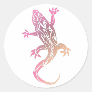 Sticker Rond Tatouage rose Gecko