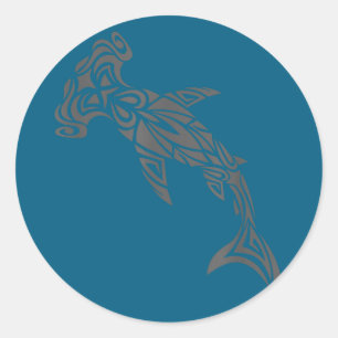 Sticker Rond Tatouage tribal polynésien hawaïen de requin marte