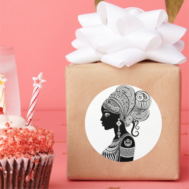 Sticker Rond Tatouage Tribal Portrait de Fille Africaine (Fête)