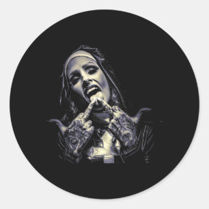 Sticker Rond Tatouages de nonne satanique gothique occultes Non
