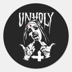 Sticker Rond Tatouages Satanique Nun contre saint