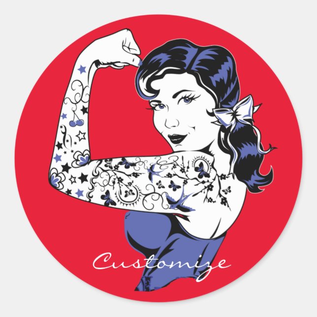 Sticker Rond Tattoo Girl Arm Up Thunder_Cove (Devant)
