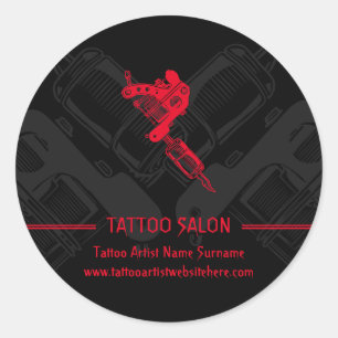 Sticker Rond Tattoo minimaliste moderne noir et rouge d'arme à