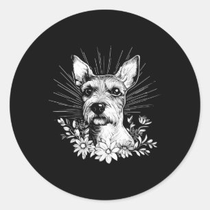 Sticker Rond Tattoo Style Lover Fox Terrier Retro Chien