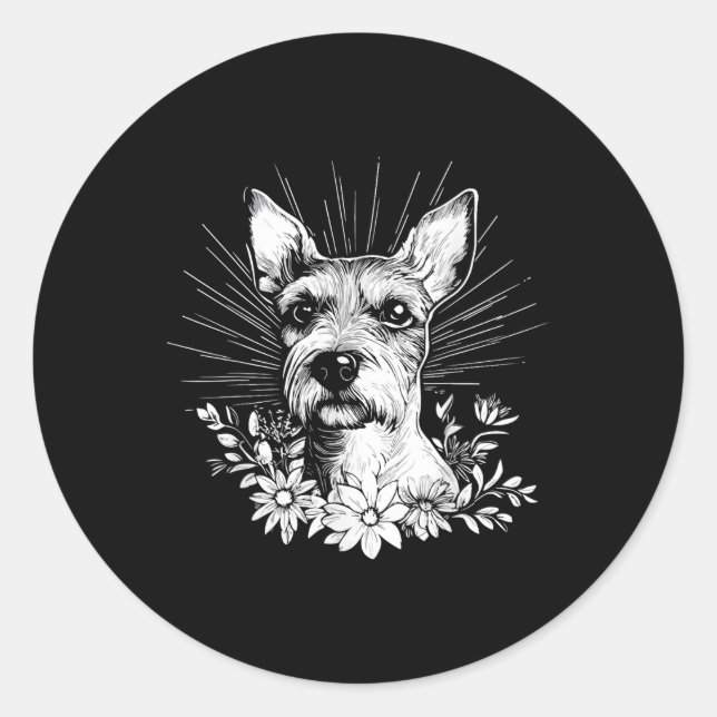 Sticker Rond Tattoo Style Lover Fox Terrier Retro Chien (Devant)