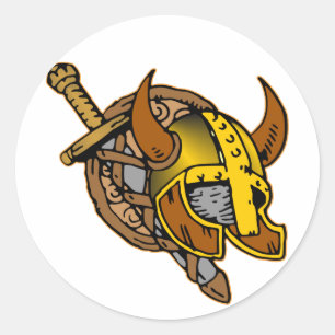 Sticker Rond Tattoo Viking Helmet, Sword & Shield