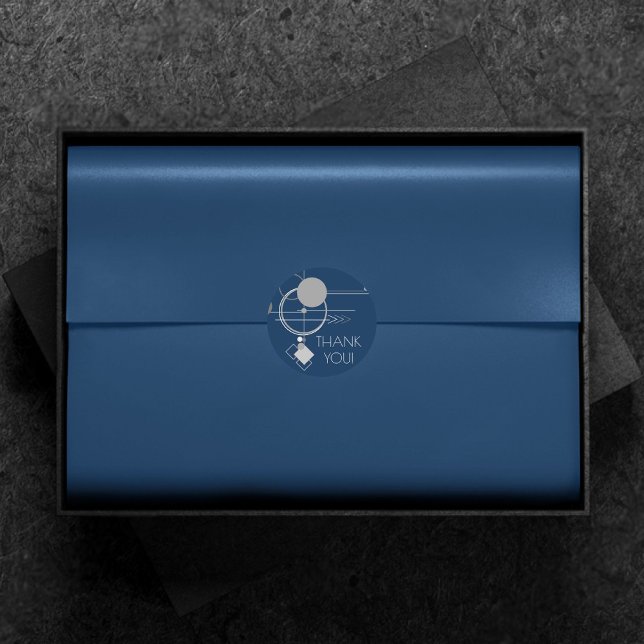 Sticker Rond Tattoos Line Art | Marine Abstraite bleu gris fonc (Créateur téléchargé)