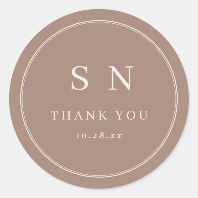 Sticker Rond Taupe Minimal and Chic | Wedding Initial (Devant)