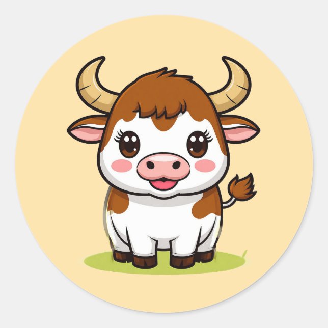 Sticker Rond 🐂 Taureau de dessin animé mignon pour décoration  (Devant)
