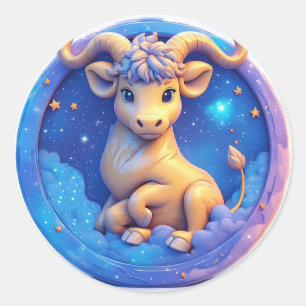 Sticker Rond Taureau doré mignon dans un cercle cosmique