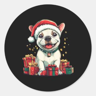 Sticker Rond Taureau mou Terrier Santa Hat Funny Noël Noël Noël
