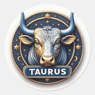 Sticker Rond Taureau Zodiaque Emblème Taureau Avec Anneau D'Or
