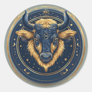 Sticker Rond Taureau Zodiaque Emblème Taureau Avec Anneau D'Or