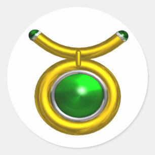 STICKER ROND TAURUS /OR, EMÉRALD VERT SIGNE ZODIAC JEWEL
